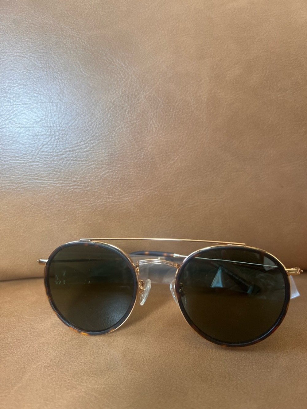 Quince Gold Double-Bridge Sunglasses with Dark Green Lenses